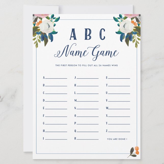 ABC Baby Name Shower Game Invitation (Front)
