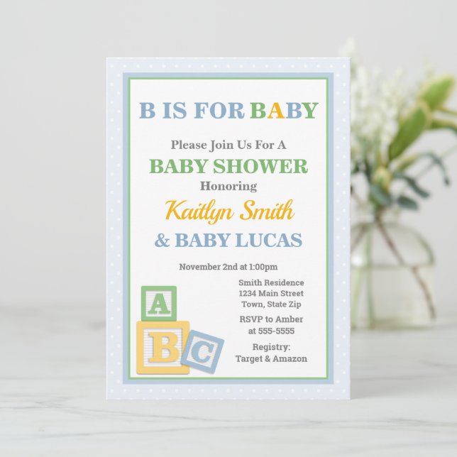 ABC Baby Shower Invitation Neutral Baby Shower (Standing Front)