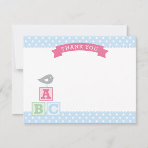 ABC Blocks Pink and Blue Girl Baby Shower Thank You Card