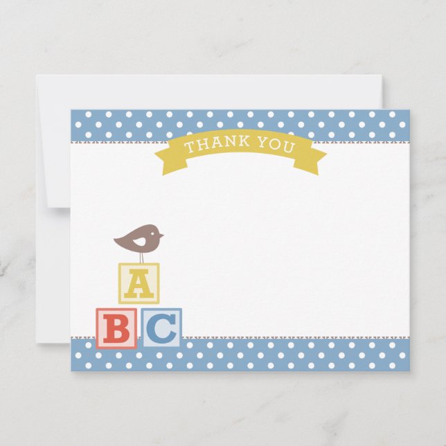 ABC Blocks Slate Blue Boy Baby Shower Thank You Card (Front)