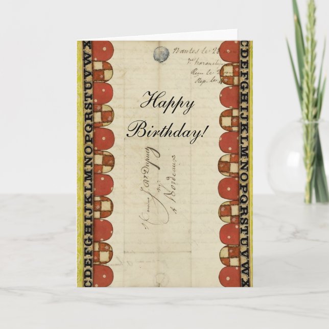 ABC Border Vintage Ledger, Happy Birthday! Card (Front)