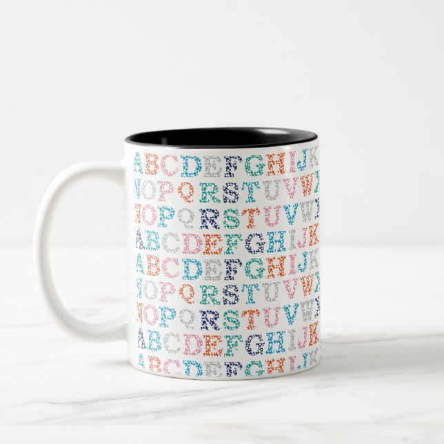 ABC Colourful Cutes Nursery Alphabet. Two-Tone Coffee Mug (Left)