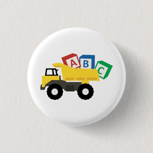 ABC Dump Truck Construction Trucks 1 Inch Round Button (Front)