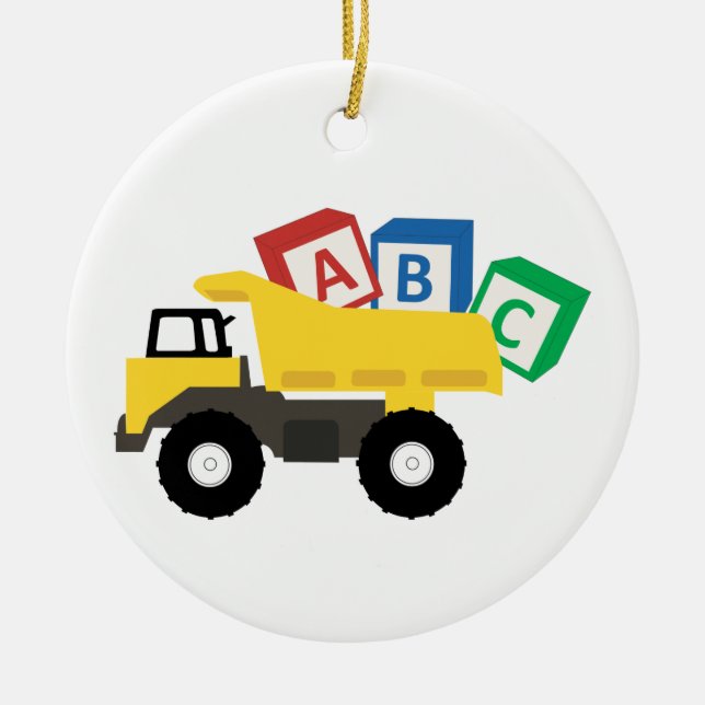 ABC Dump Truck Construction Trucks Ceramic Ornament (Front)