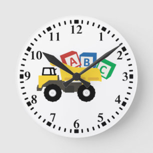 ABC Dump Truck Construction Trucks Round Clock