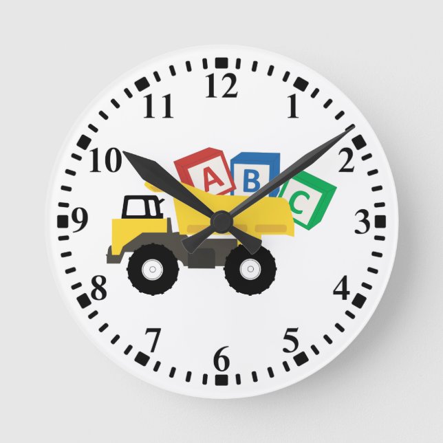 ABC Dump Truck Construction Trucks Round Clock (Front)
