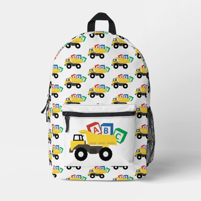 ABC Dump Truck Construction Trucks School Printed Backpack (Front)