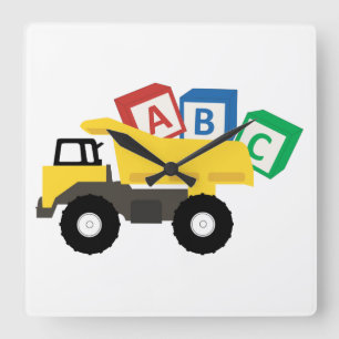 ABC Dump Truck Construction Trucks Square Wall Clock