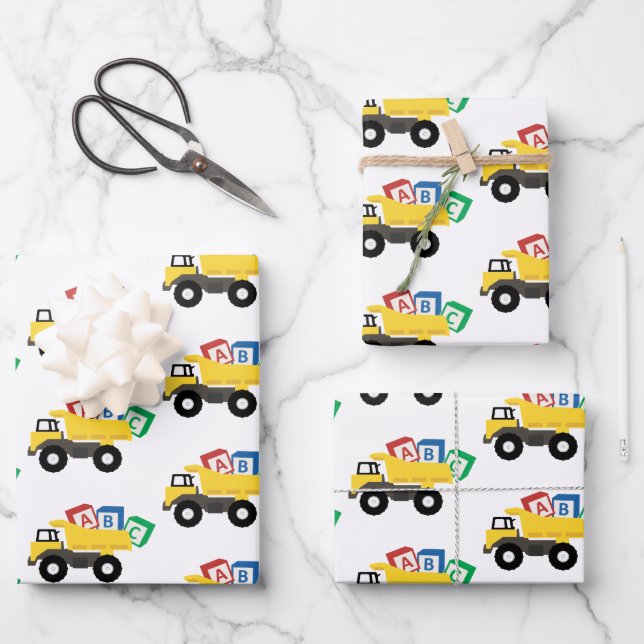 ABC Dump Truck Construction Trucks Wrapping Paper Sheet (Front)