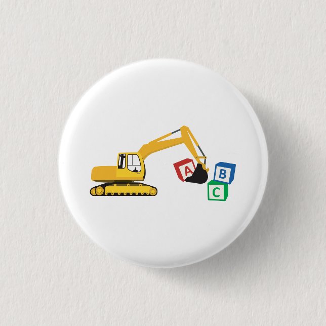 ABC Excavator Construction Truck 1 Inch Round Button (Front)