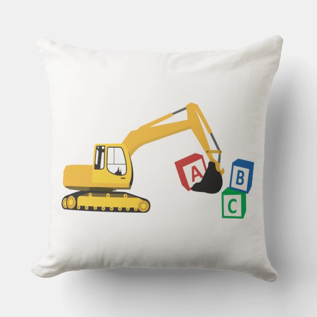 ABC Excavator Construction Truck Throw Pillow (Front)