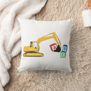 ABC Excavator Construction Truck Throw Pillow