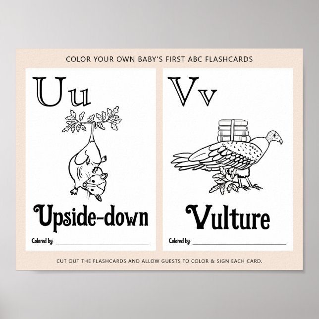 ABC Flashcards Baby Shower Colouring Activity Shee Poster (Front)