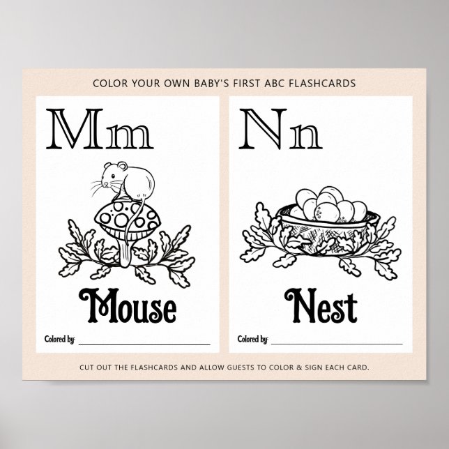 ABC Flashcards Baby Shower Colouring Activity Shee Poster (Front)