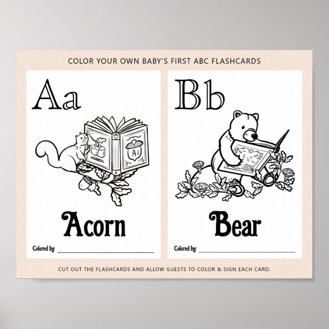 ABC Flashcards Baby Shower Colouring Activity Shee Poster (Front)