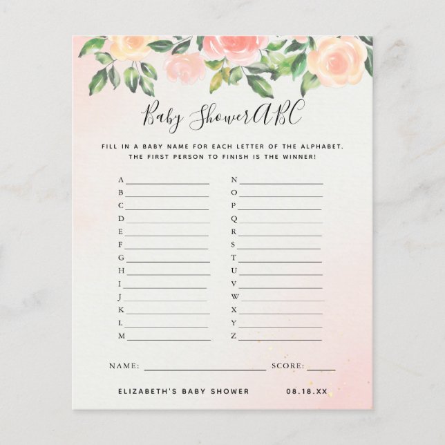 ABC Game | Floral Baby Shower Game (Front)