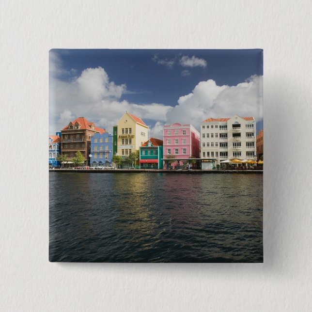 ABC Islands, CURACAO, Willemstad: Harborfront 2 Inch Square Button (Front)