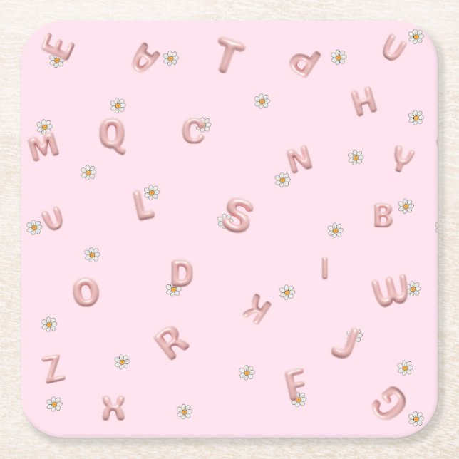 ABC kindergarten daisy Balloon student school Square Paper Coaster (Front)
