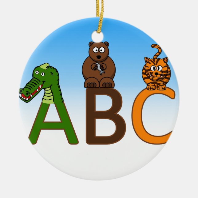 ABC letters cute cartoon animals illustration Ceramic Ornament (Front)