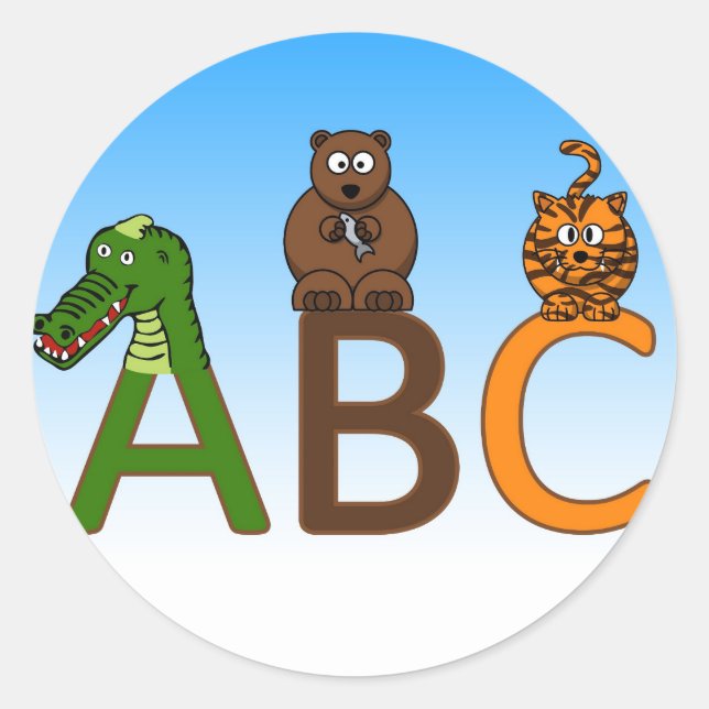 ABC letters cute cartoon animals illustration Classic Round Sticker (Front)