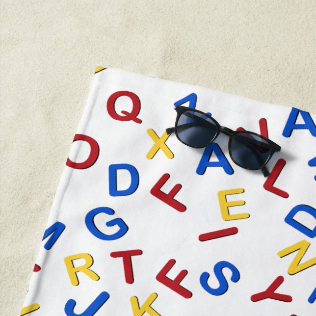 ABC Letters Red Yellow Blue Beach Towel (In Situ)