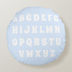 Abc pattern light blue white reversible nursery round pillow