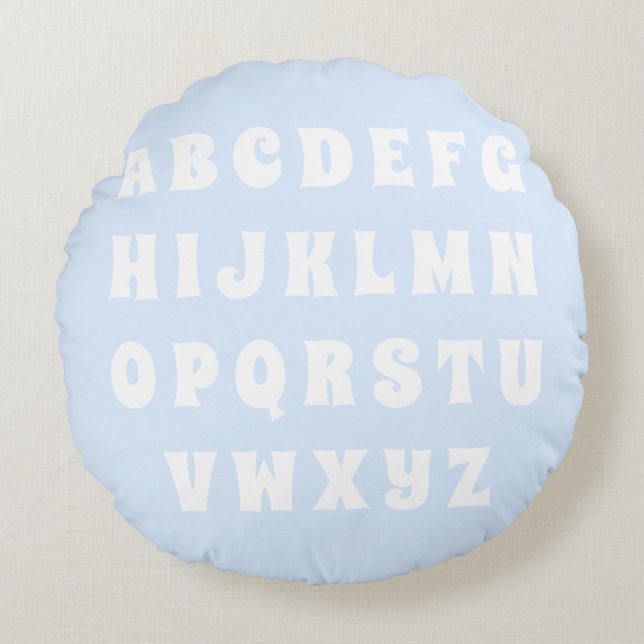 Abc pattern light blue white reversible nursery round pillow (Front)