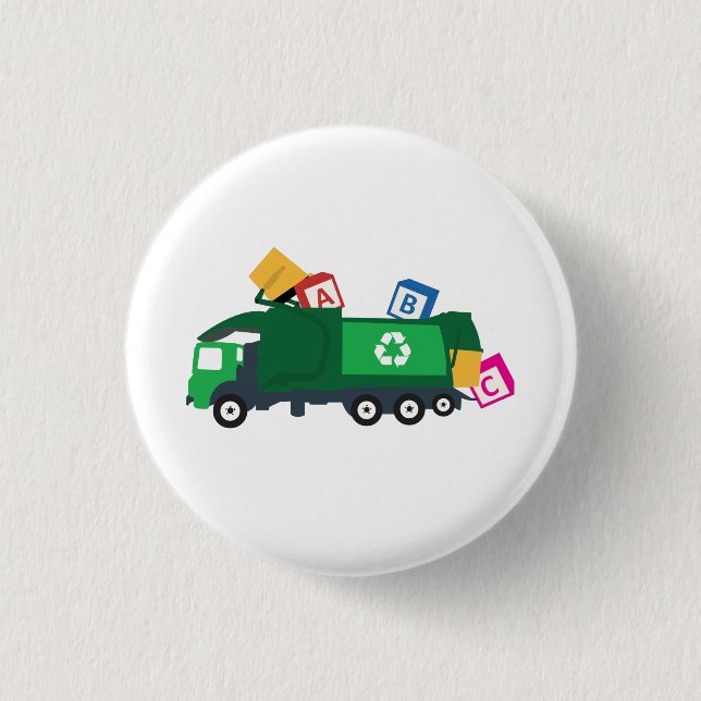 ABC Recycling Garbage Truck 1 Inch Round Button (Front)