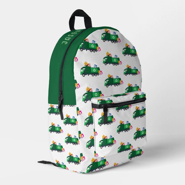 ABC Recycling Garbage Truck Personalized Name Printed Backpack (Back Corner Left)