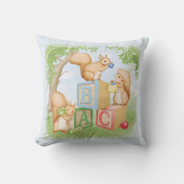 ABC Squirrels Throw Pillow (Front)