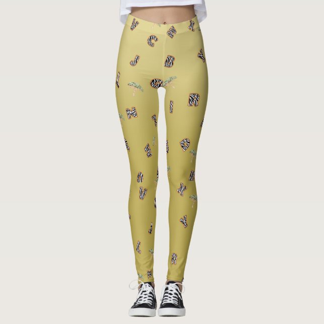 ABC Zebra Safari Tree Gold Gradient Back to school Leggings (Front)