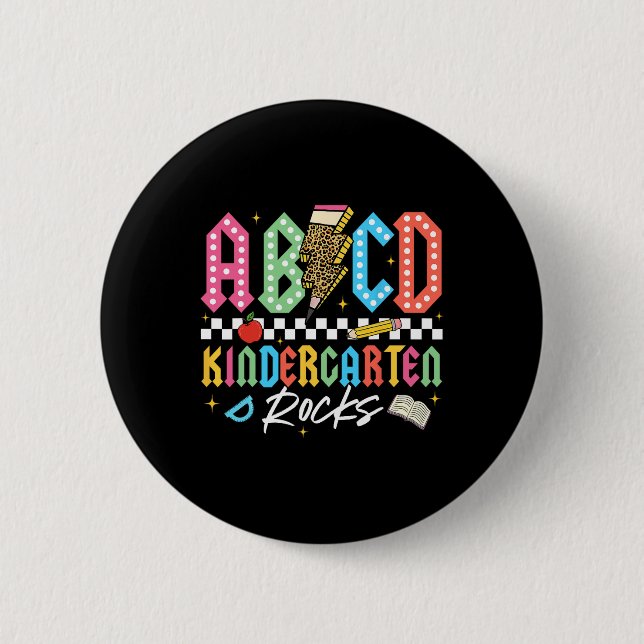Abcd Kindergarten Rocks Pencil Lightning Teachers  2 Inch Round Button (Front)