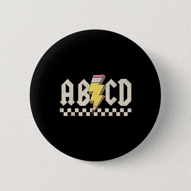 Abcd Pencil Lightning Bolt Teacher Back To School  2 Inch Round Button (Front)