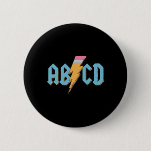Abcd Pencil Lightning Rock'n Roll Teacher Back To 2 Inch Round Button
