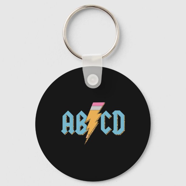 Abcd Pencil Lightning Rock'n Roll Teacher Back To  Keychain (Front)