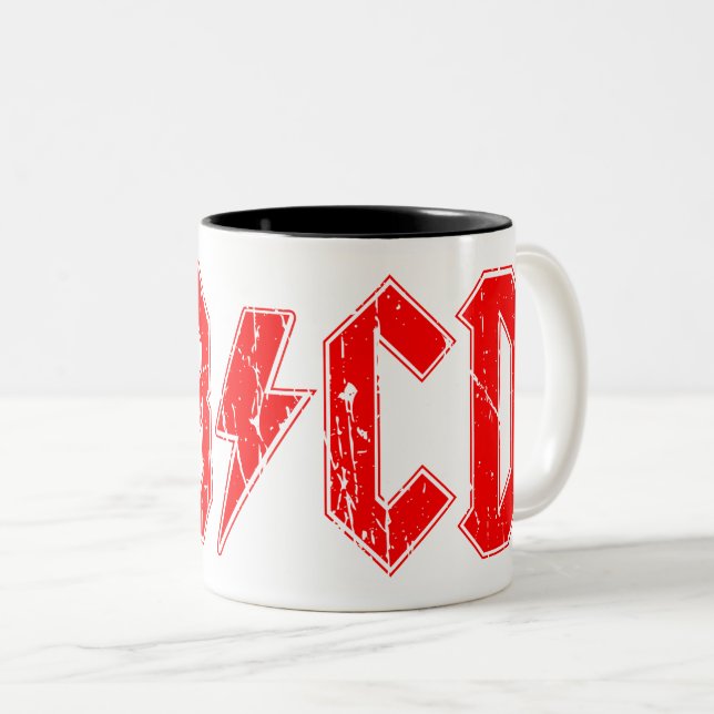 ABCD rock music funny symbol fake acdc joke school Two-Tone Coffee Mug (Front Right)