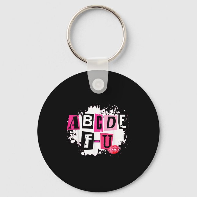Abcdefu Retro Funny Heart Valentine's Day  Keychain (Front)