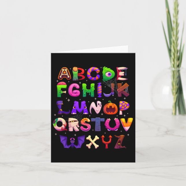 Abcs Learning Kindergarten Teacher Funny Halloween Card (Front)