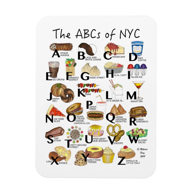 ABCs of NYC Iconic New York City Foods Alphabet Magnet (Vertical)