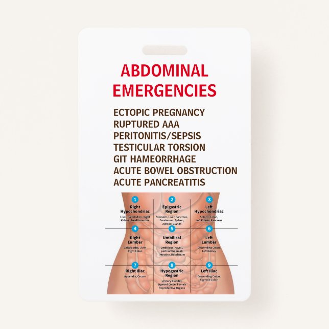 ABDOMINAL EMERGENCIES Reference Card - Double Side Badge (Front)