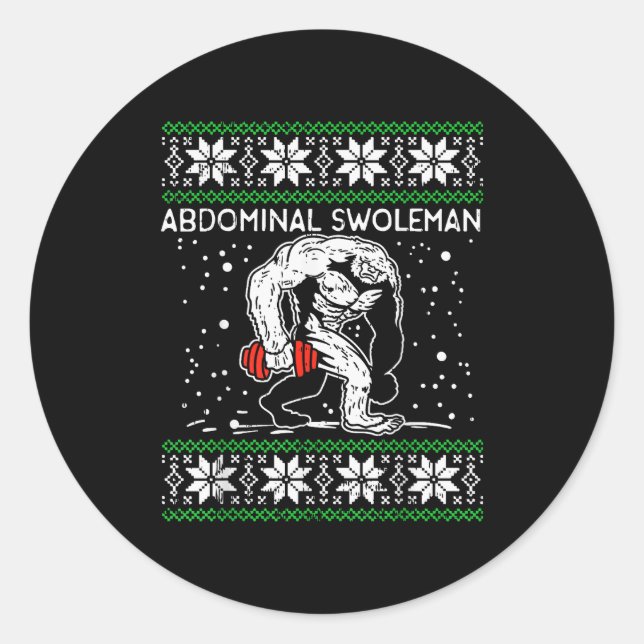 Abdominal Swoleman Yeti Fun Christmas Gym Weightli Classic Round Sticker (Front)