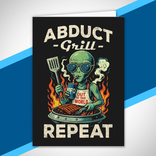Abduct Grill Repeat Retro BBQ Cookout Funny Alien Card (Creator Uploaded)