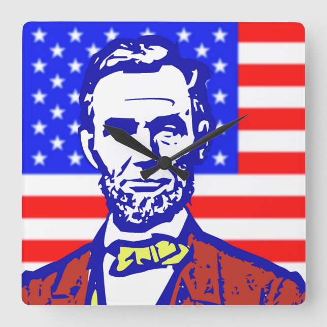 ABE LINCOLN 3  SQUARE WALL CLOCK (Front)