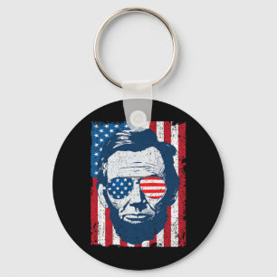Abe Lincoln Beard Sungles And American Flag 4th Of Keychain