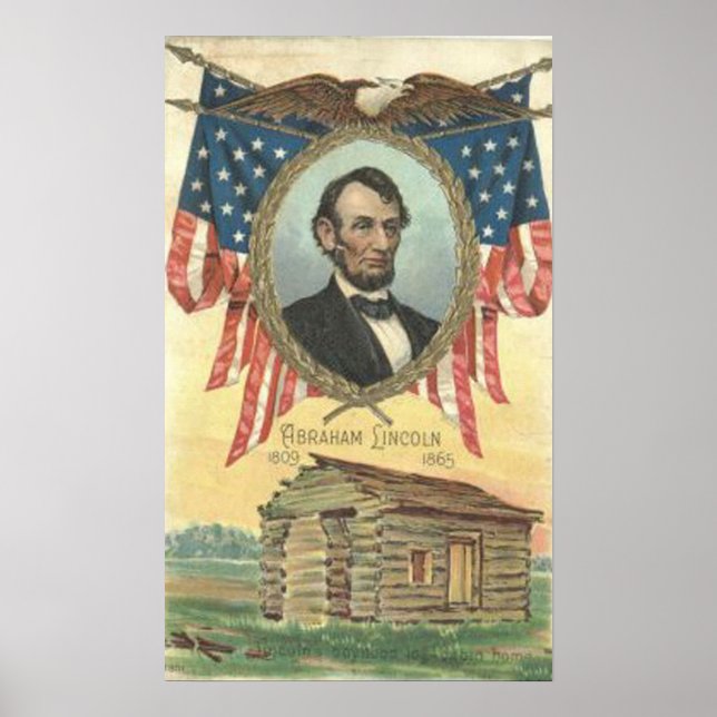 Abe Lincoln Cabin Vintage Poster (Front)