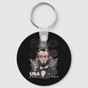 Abe Lincoln Cat Lover Funny 4th Of July Independen Keychain