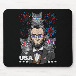 Abe Lincoln Cat Lover Funny 4th Of July Independen Mouse Pad