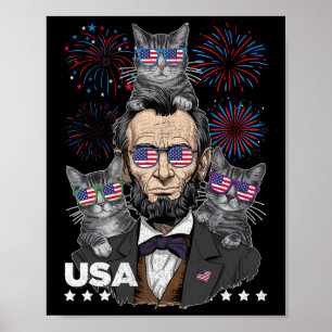 Abe Lincoln Cat Lover Funny 4th Of July Independen Poster