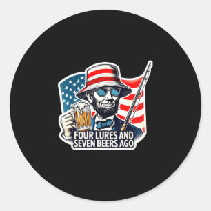 Abe lincoln four lures seven beers ago fishing classic round sticker