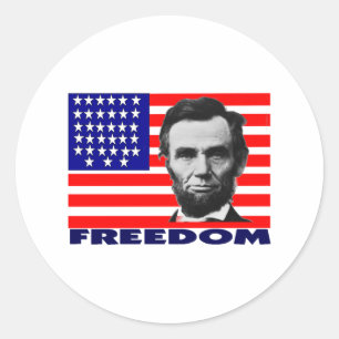 Abe Lincoln "Freedom" Flag Art Gifts--Unique Classic Round Sticker